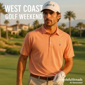 Johnnie-O XXL West Coast Prep Performance Polo Orange/White Stripe Golf Shirt